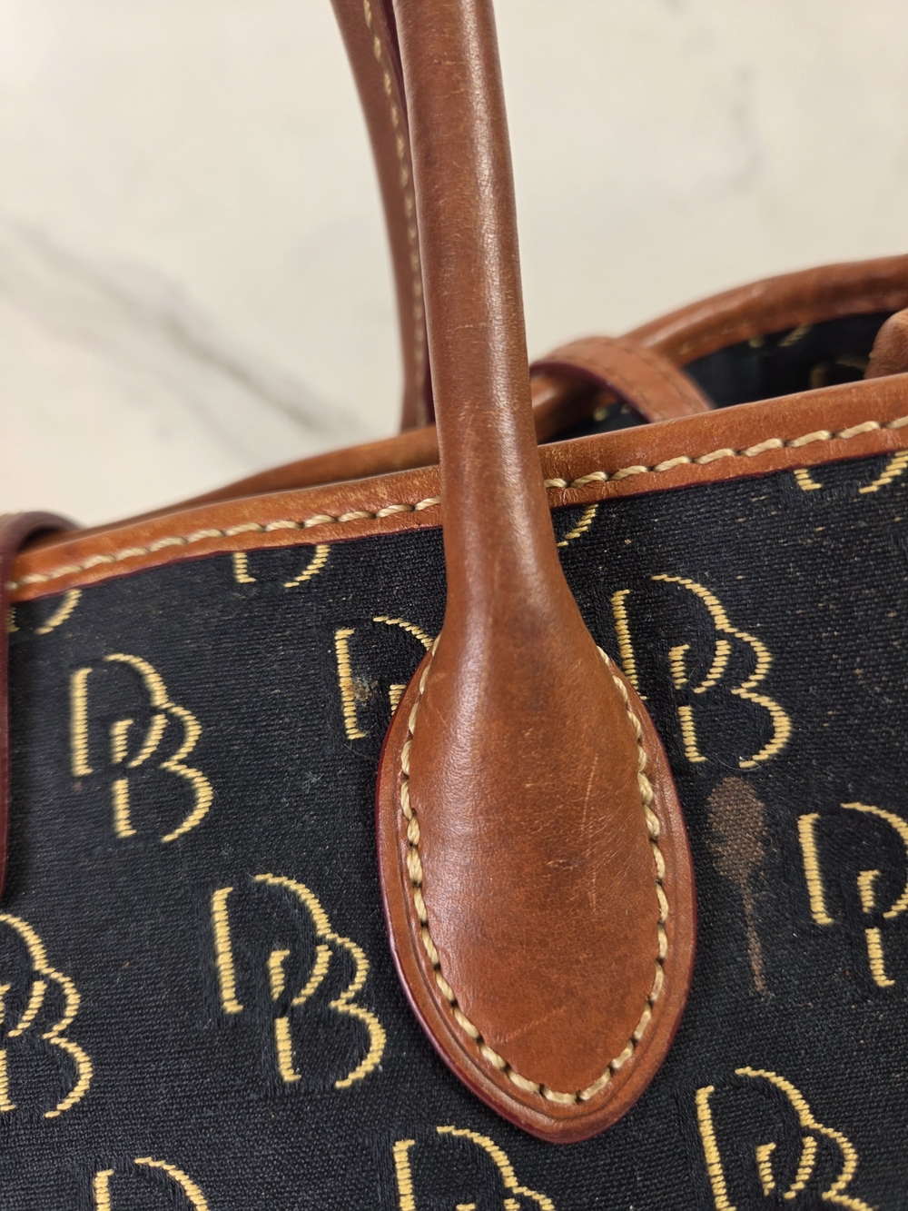 Dooney & Bourke Black Monogram Satchel with Brown Leather Trim - Picture 9 of 16
